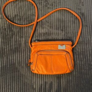 Tignanello Bright Orange Pebbled Leather Crossbody Bag